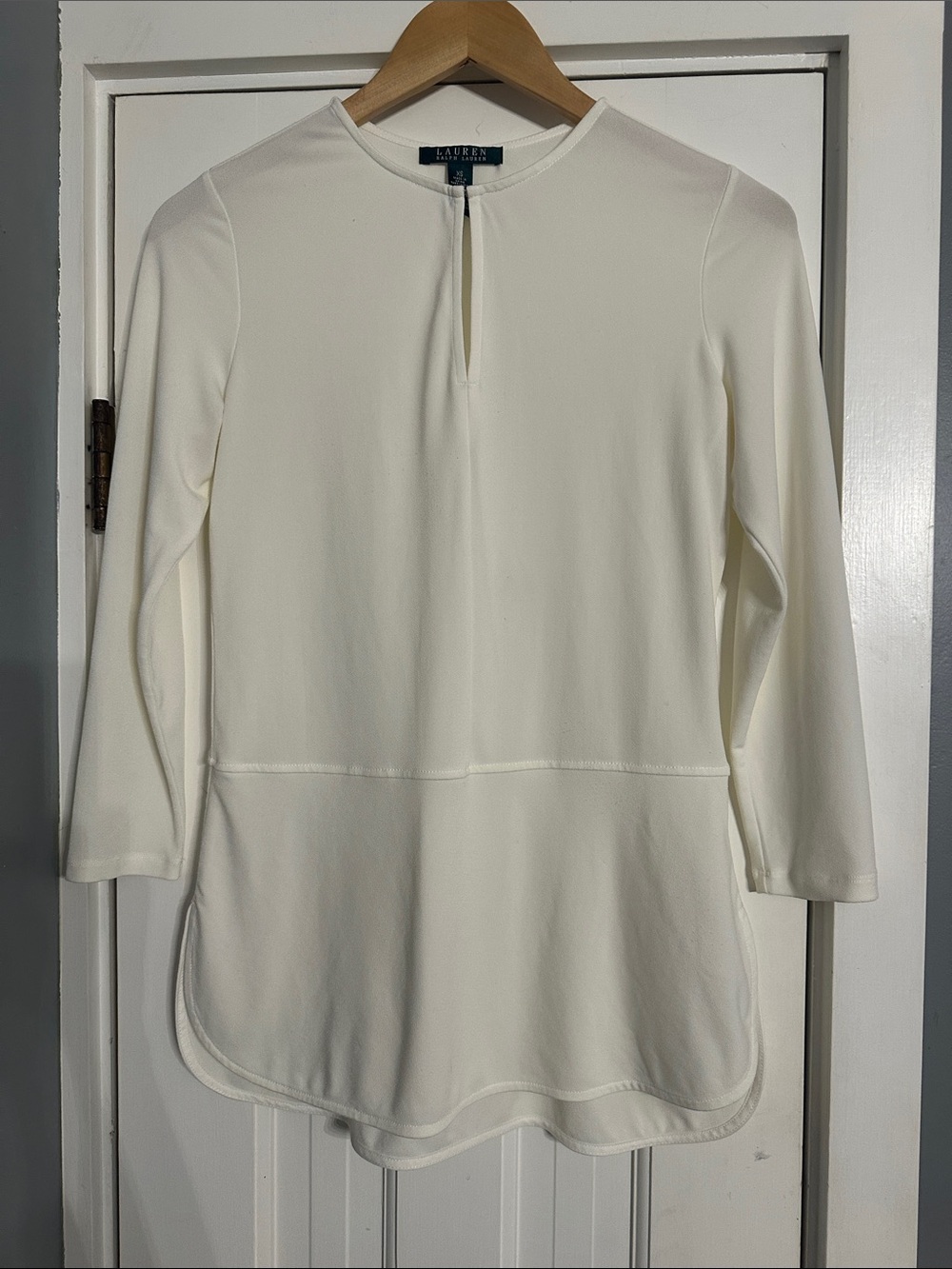 Lauren Ralph Lauren Off-White Long-Sleeve Keyhole Tunic